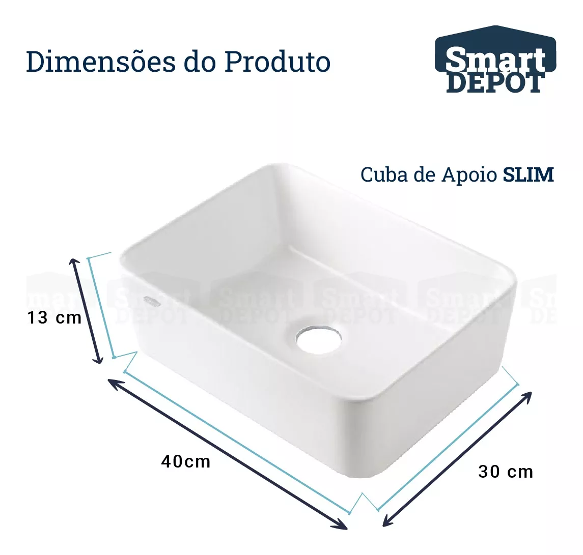 Cuba para Banheiro Slim com Torneira e Válvula Click Preto Sartin Smart Depot Pia Lavatório 40x30cm - 9