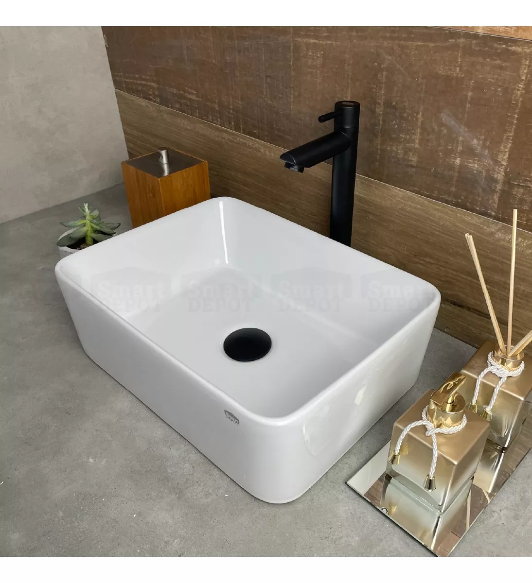 Cuba para Banheiro Slim com Torneira e Válvula Click Preto Sartin Smart Depot Pia Lavatório 40x30cm - 2