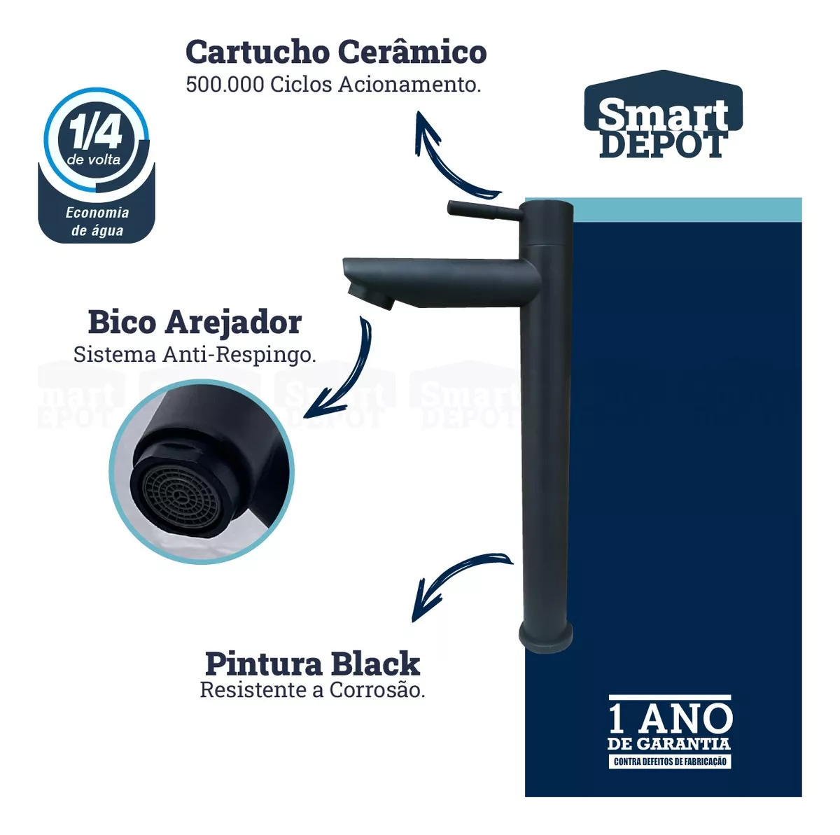 Cuba para Banheiro Slim com Torneira e Válvula Click Preto Sartin Smart Depot Pia Lavatório 40x30cm - 6