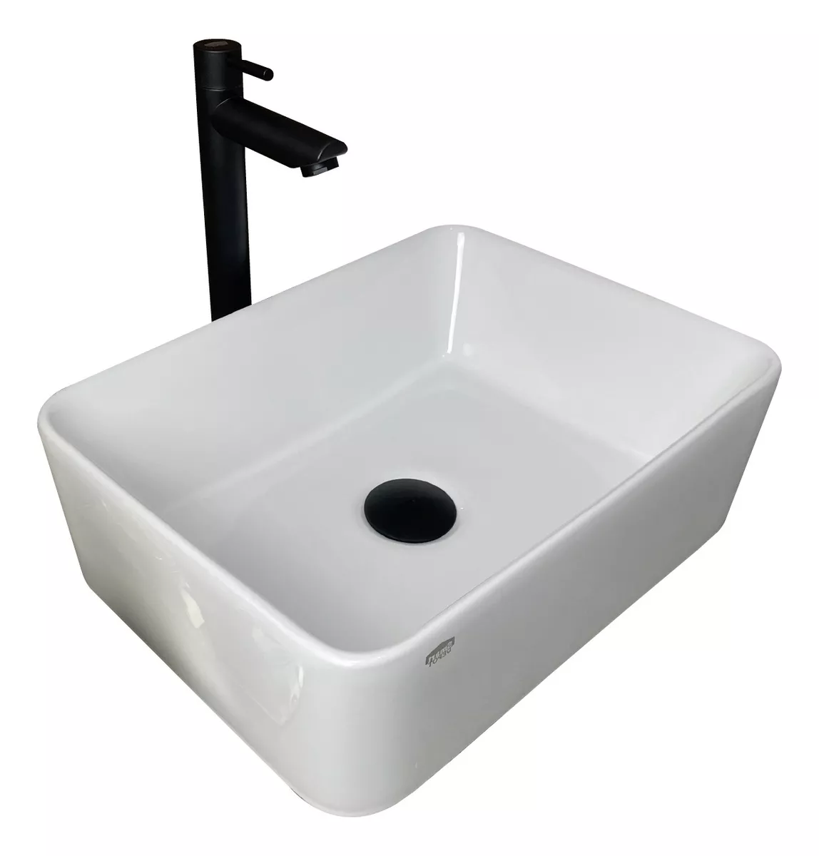 Cuba para Banheiro Slim com Torneira e Válvula Click Preto Sartin Smart Depot Pia Lavatório 40x30cm - 1
