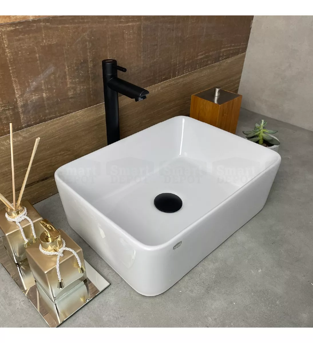 Cuba para Banheiro Slim com Torneira e Válvula Click Preto Sartin Smart Depot Pia Lavatório 40x30cm - 10