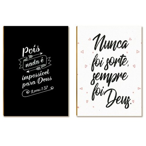 Kit 2 Placas MDF Frases Religiosas Fé Deus Decoração A4 FE6