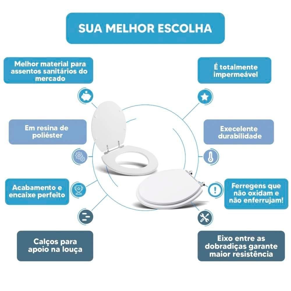 Assento Sanitário Tampa de Vaso Branco Resina Poliester Fiori para Bacia Fiori - 3