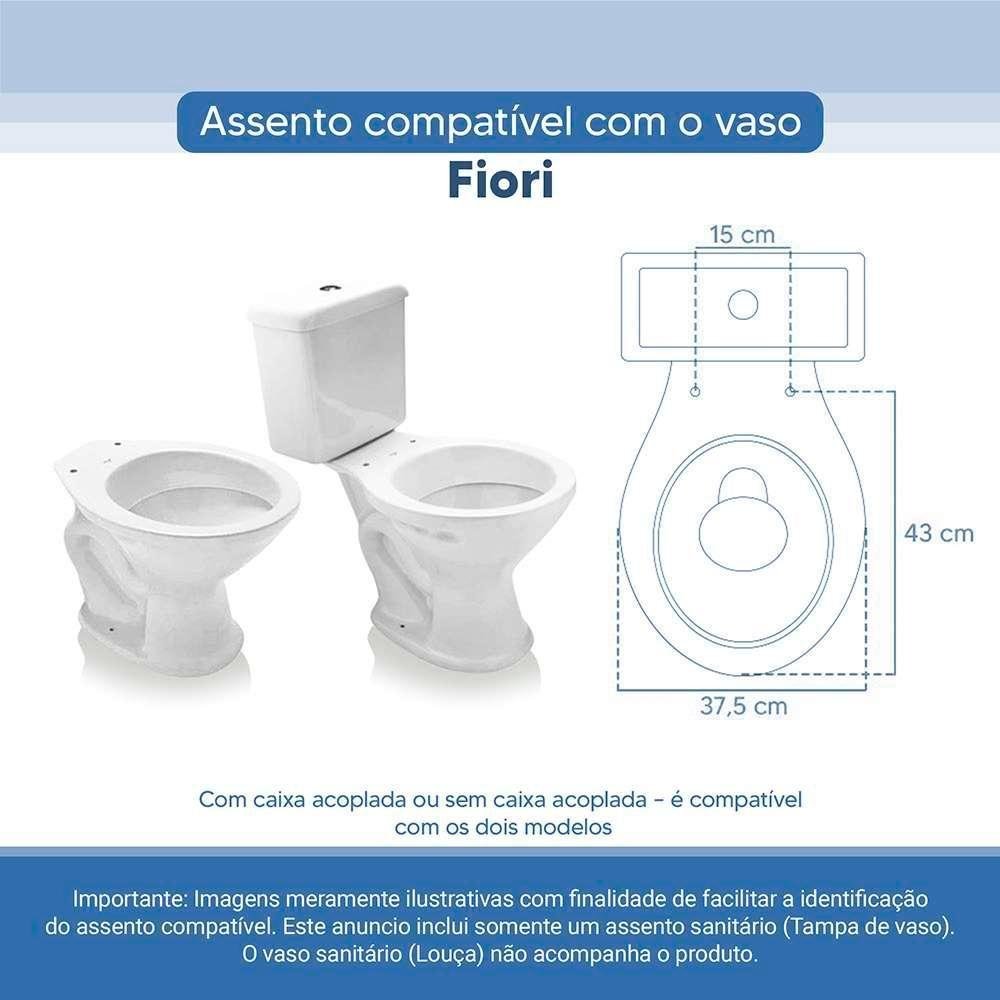 Assento Sanitário Tampa de Vaso Branco Resina Poliester Fiori para Bacia Fiori - 2