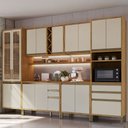 Ver imagem 1 de Armário de Cozinha com Balcão e Tampo 16 Portas 5 Gavetas Pérola Plus com Prateleiras 100% Mdf Vidro