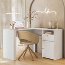 Ver imagem 1 de Mesa Escrivaninha Computador com Prateleira 1 Gaveta Escritorio Quarto Home Office Flora - Branco