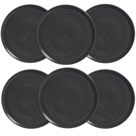 Conjunto 6 Pratos Rasos Sobremesa Basic Dove 19,5cm Porto Brasil Stoneware Azul Escuro Mesa Posta