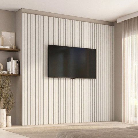 Painel Ripado para TV até 86 Polegadas Planejado 240x250cm Aruá CabeCasa MadeiraOriginals Off White