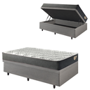 Ver imagem 1 de Cama Box Solteiro Baú Corino Linho com Colchão Adapto Molas Ensacadas 88x188 Ecoflex