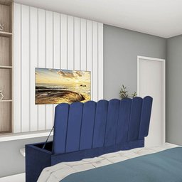 Calçadeira Recamier Baú Dallas 160cm Queen Size Para Quarto Box Suede Azul Marinho - Amey Decor - 1