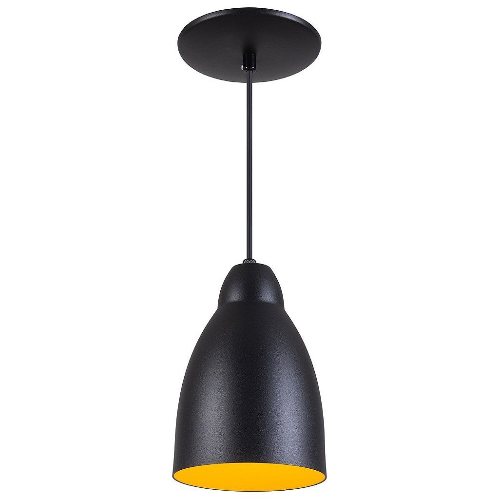 Pendente Bala Luminária Lustre Alumínio Preto Textura C/ Amarelo - T&T Iluminação