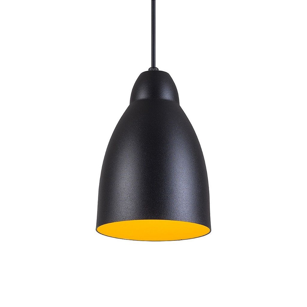 Pendente Bala Luminária Lustre Alumínio Preto Textura C/ Amarelo - T&T Iluminação - 3