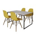 Ver imagem 6 de Mesa Industrial Base De Ferro Preto Tampo 137X90 Branco 4 Cadeiras Madeira Assento Amarelo Branco