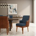 Ver imagem 1 de Kit 6 Cadeiras Virgínia C/ Braço Linho Azul Courissimo Nozes Linho Nozes Azul Jeans