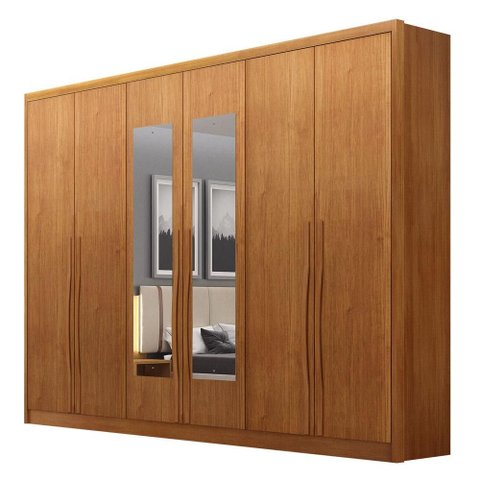 Guarda Roupa Casal Livorno 6 Portas 8 Gavetas com Espelho Cinamomo - Novo Horizonte
