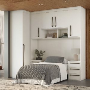 Quarto Modulado Solteiro Mdf 4 Peças Lotus Belmax:branco