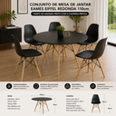 Ver imagem 2 de Conjunto de Mesa de Jantar Eames Eiffel Redonda 110cm Tampo de Madeira Preto com 5 Cadeiras Pretas