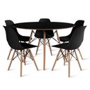 Ver imagem 1 de Conjunto de Mesa de Jantar Eames Eiffel Redonda 110cm Tampo de Madeira Preto com 5 Cadeiras Pretas