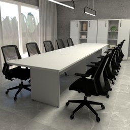 Mesa de Reunião Cinza 3,80m X 1,10m 2 Caixas de Tomadas F5  - 1