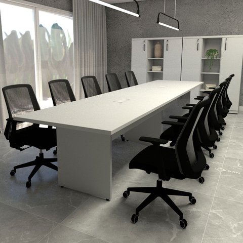 Mesa de Reunião Cinza 3,80m x 1,10m 2 Caixas de Tomadas F5