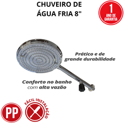 Chuveiro de Água Fria Tam 8" com Registro Cor Cromado Durín - 2