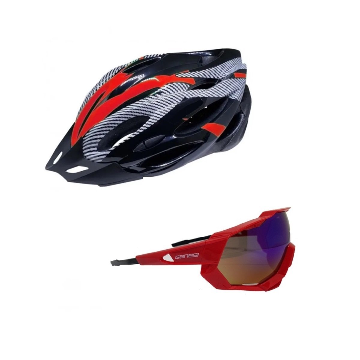 Capacete Bike Mtb Vermelho + Óculos Ciclismo com Proteção Uv - Vermelho - G - 1