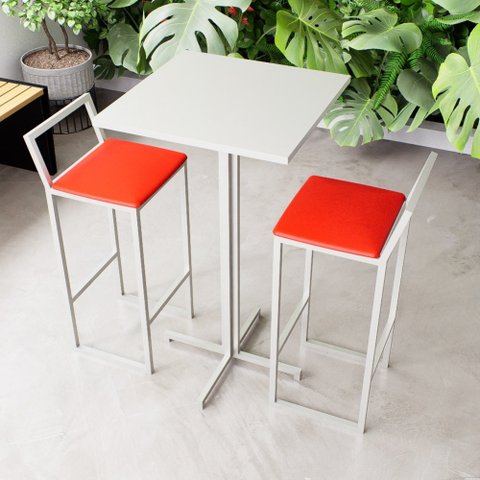 Conjunto Mesa Alta Bar Bistrô Quadrada Branca 2 Banquetas Confort Estofado White Don Castro