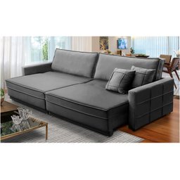 Sofá Cama Retrátil e Reclinável 2,10m com Molas Karen Veludo Cinza Adonai Estofados - 1
