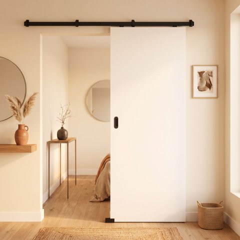Porta Branca 70x210cm + Kit de Correr Preto de Sobrepor