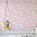 Ver imagem 2 de Papel de Parede Decorativo Baby Cute Nuvens Brancas e Fundo Rosa para Meninas 2,5m