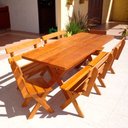 Ver imagem 4 de Conjunto Mesa 2m 4 Bancos e 2 Cadeiras Madeira Maciça Angelim