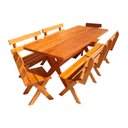 Ver imagem 1 de Conjunto Mesa 2m 4 Bancos e 2 Cadeiras Madeira Maciça Angelim