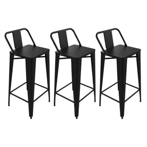 Kit 3 Banquetas Bistro Estilo Industrial Tolix Iron com Encosto Preta