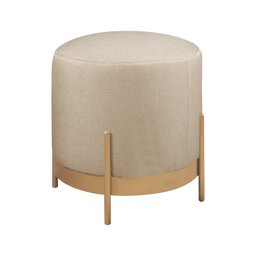 Puff Redondo Ágar em Linho e Base Metal Dourado Agarb Decor:linho Bege Claro - 2