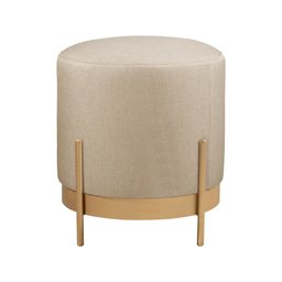 Puff Redondo Ágar em Linho e Base Metal Dourado Agarb Decor:linho Bege Claro - 1
