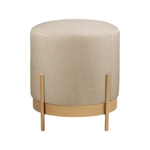 Puff Redondo Ágar em Linho e Base Metal Dourado Agarb Decor:linho Bege Claro