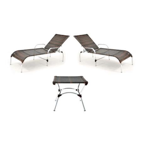 Kit 2 Espreguiçadeiras Cadeira Piscina + 1 Mesa Alumínio e Fibra Sintética