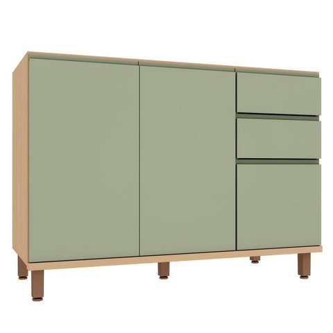 Balcão de Pia 100% MDF 120 cm 3 Portas 2 Gavetas Lótus Carvalho/Verde