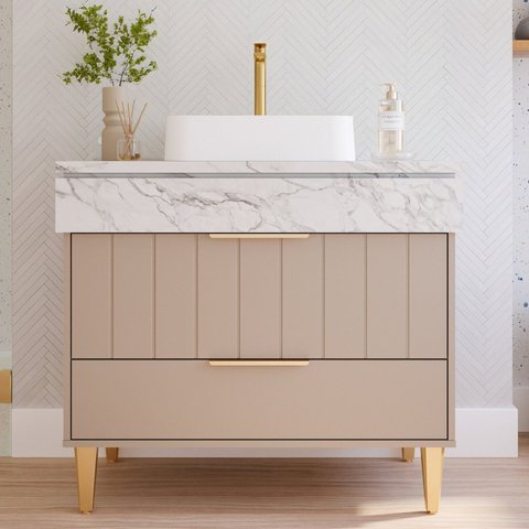 Gabinete para Banheiro 90cm com 1 Porta 1 Gaveta e Cuba de Sobrepor Riviera