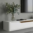 Ver imagem 2 de Rack Suspenso Slim Curvo 220cm para TV até 70” Moderno Luxo MDP/MDF com Portas Basculantes Branco Ce