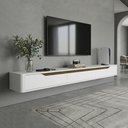 Ver imagem 1 de Rack Suspenso Slim Curvo 220cm para TV até 70” Moderno Luxo MDP/MDF com Portas Basculantes Branco Ce