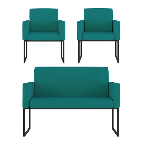 Kit Sofá 2 Lugares + 2 Poltronas para Recepção Sala Balaqui Cor:azul Turquesa