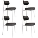 Ver imagem 1 de Kit 04 Cadeiras Estofada para Sala de Jantar Astrid Branco C01 Linho Preto Courino Preto - Lyam Deco