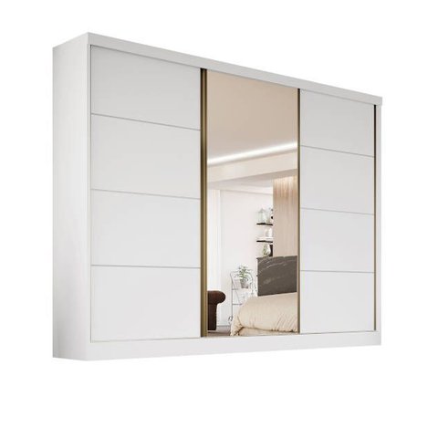 Guarda-roupa 1 Portas Espelhada Mdf 6 Gavetas - Bergamo-branco - Bianchi Móveis