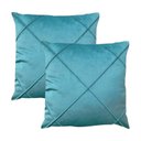 Ver imagem 1 de Kit 2 Capas para Almofada Drapeada em Veludo Quadrada 60x60 Azul Turquesa