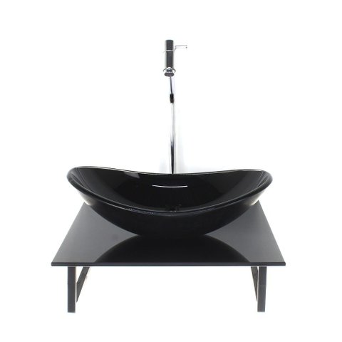 Gabinete de Vidro com Cuba Oval com Tampo de Vidro 40cm X 40cm Preto Full Mais Torneira Metal