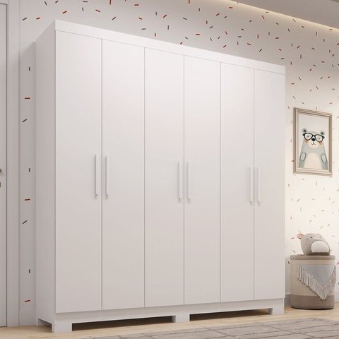 Guarda-Roupa Infantil 6 Portas 100% MDF 164cm Stellari Espresso Móveis Branco