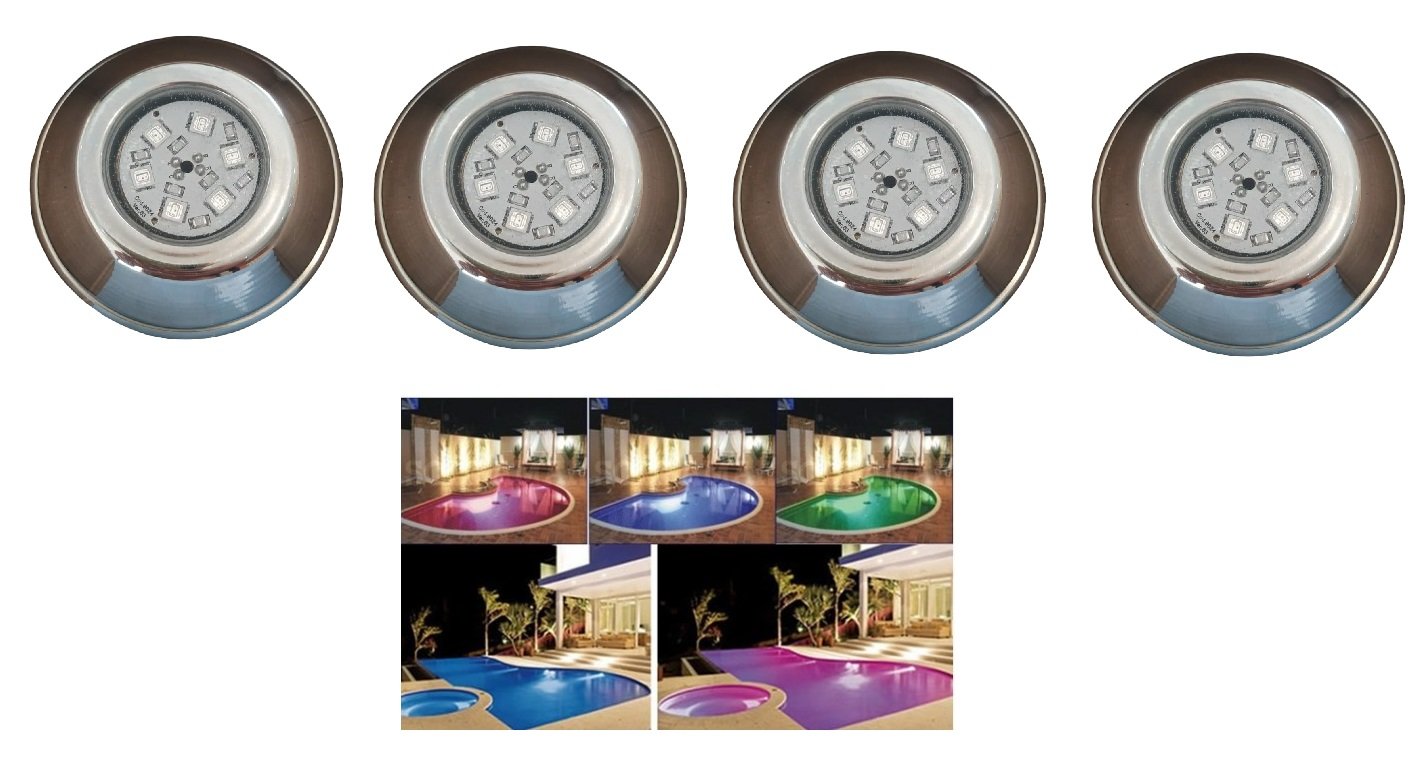 Kit 4 Refletor Spot Led Piscina Inox Prova Agua Rgb 6w Smd - 2