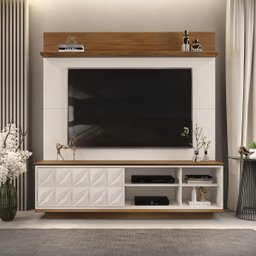 Home para TV até 65 Polegadas 1 Porta 3D Davi DJ Móveis Off White/Freijó - 1