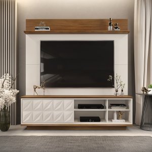 Home para TV até 65 Polegadas 1 Porta 3D Davi DJ Móveis Off White/Freijó